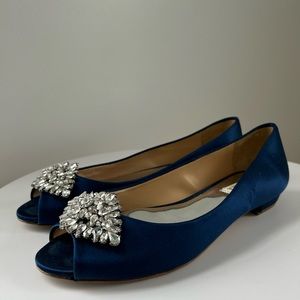 Badgley Mischka Navy Flats with Crystal Detail